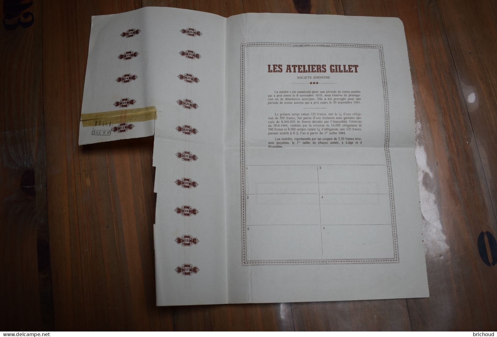 Les Ateliers Gillet Obligation Script 125  Frs 1944 Moto - Automovilismo