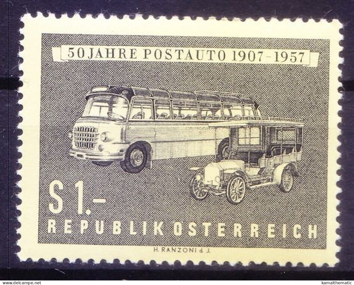 Austria 1957 MNH, 50 Years Post Busses, Cars - Bussen