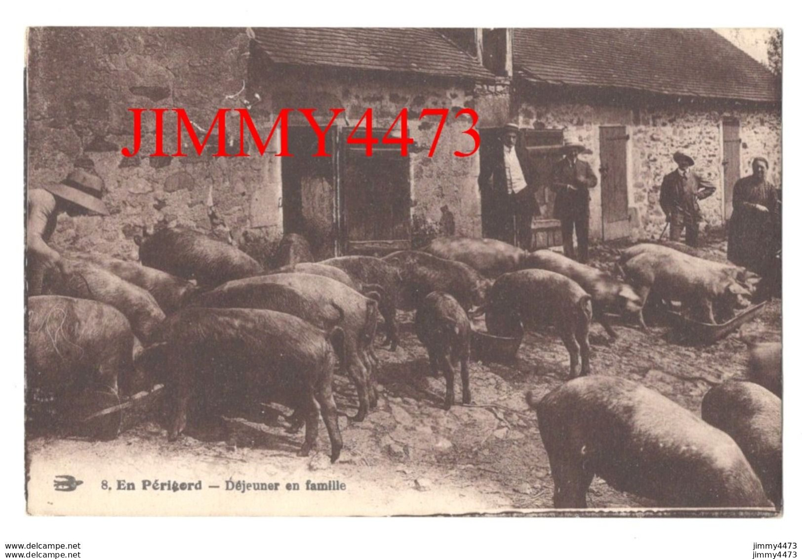 CPA - En Périgord En 1935 - Déjeuner En Famille ( Cochons à La Ferme ) N° 8 - Edit. La Mouette - Fermes