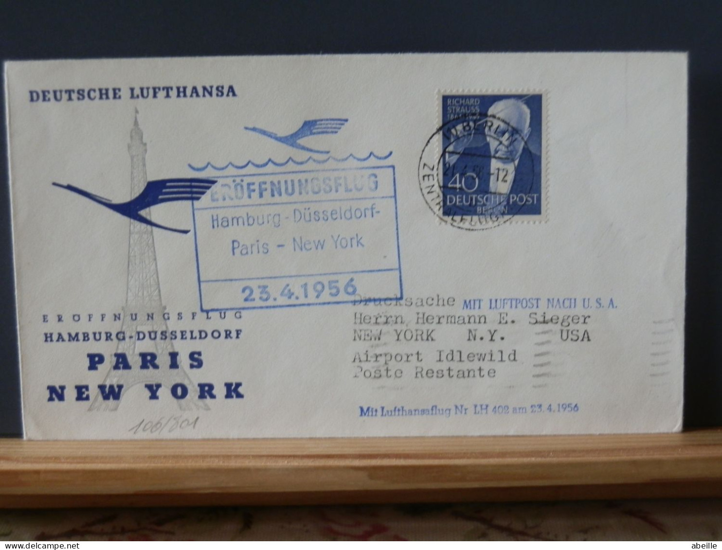 106/801   DOC.   ALLEMAGNE LUFTHANSA   1956 - First Flight Covers