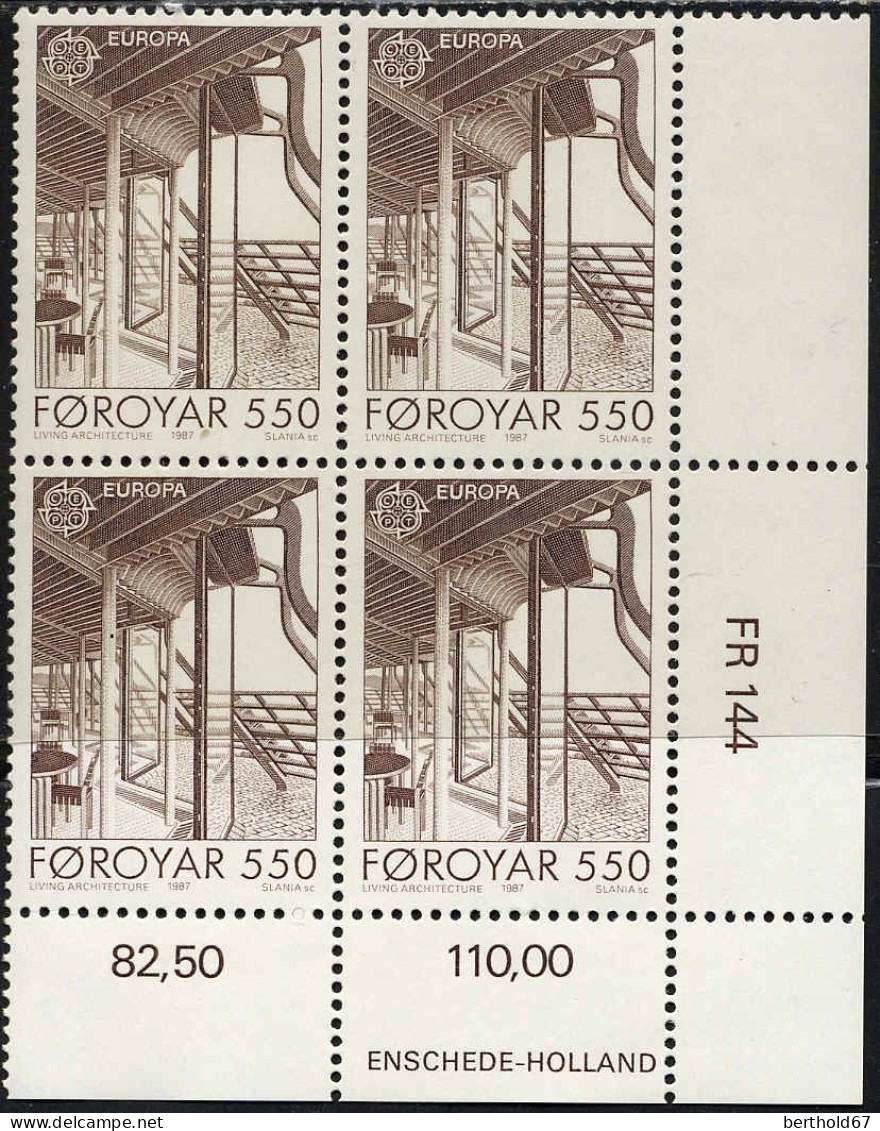 Feroe Poste N** Yv:144 Mi:150 Europa Cept Living Architecture Coin D.feuille X4 - Färöer Inseln