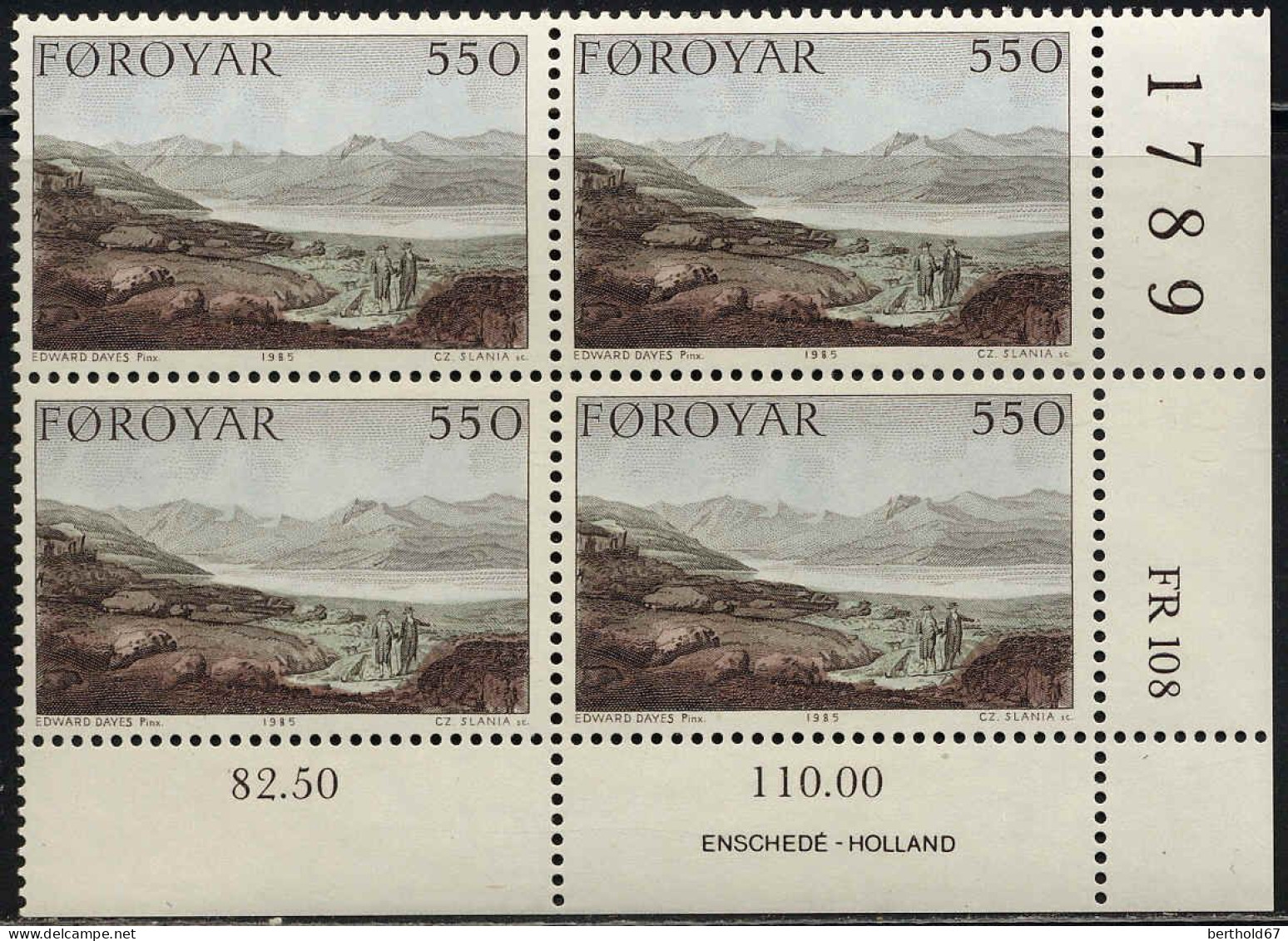 Feroe Poste N** Yv:108 Mi:114 Tableau Edward Dayes Coin D.feuille X4 - Färöer Inseln