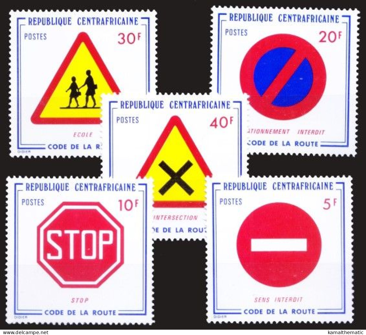 Central African Republic 1975 MNH 5v, Traffic Signs, Road Safety - Incidenti E Sicurezza Stradale