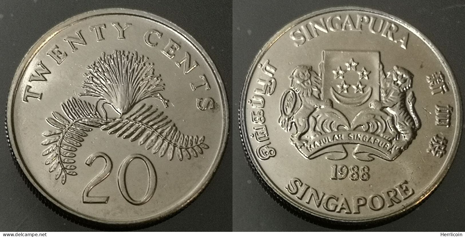 Monnaie Singapour - 1988 - 20 Cents Blason Haut - Singapur