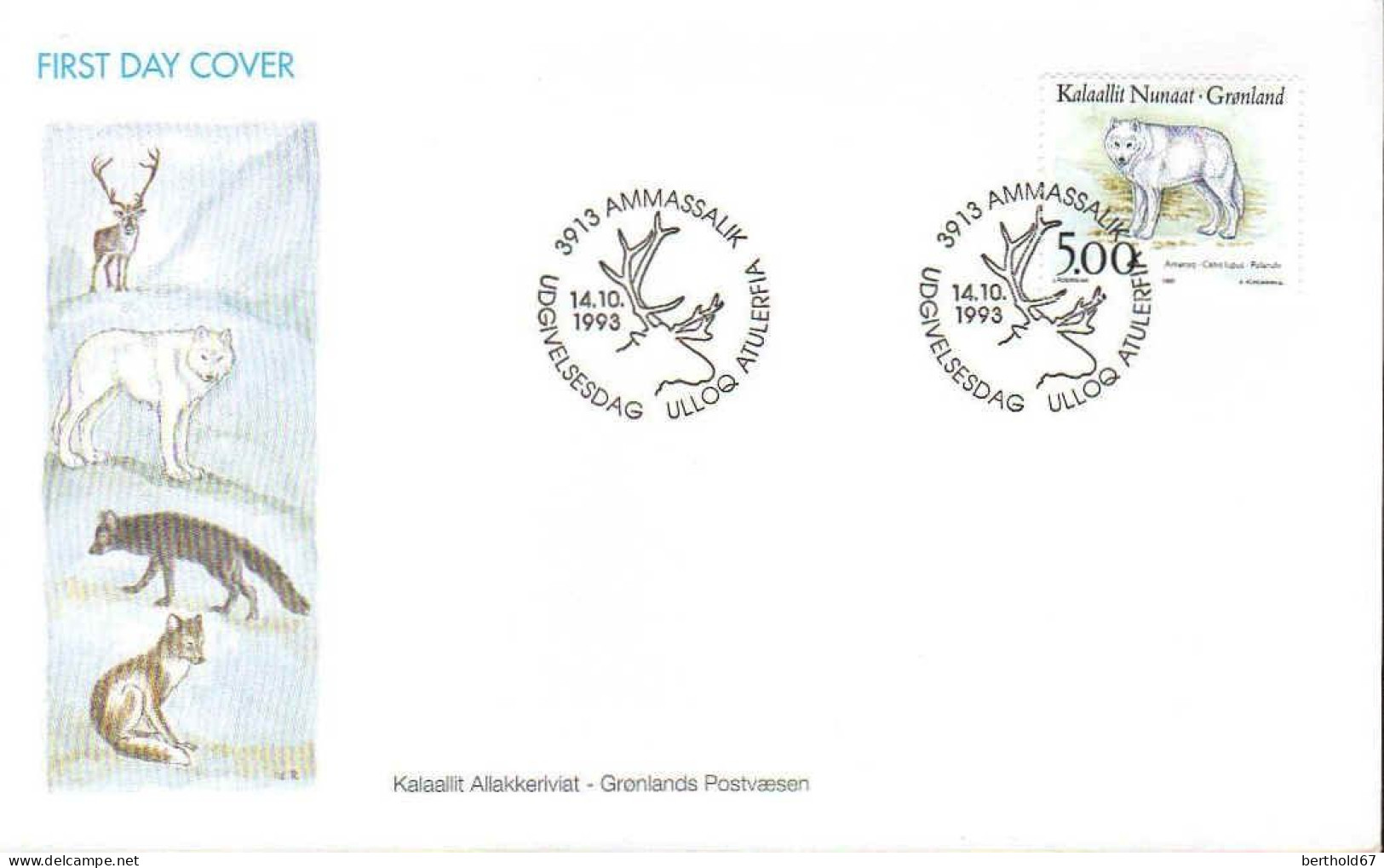 Groenland Poste Obl Yv:227/229 Faune De L'Arctique 1.Serie Ammasalik 14-10-1993 Fdc - Oblitérés