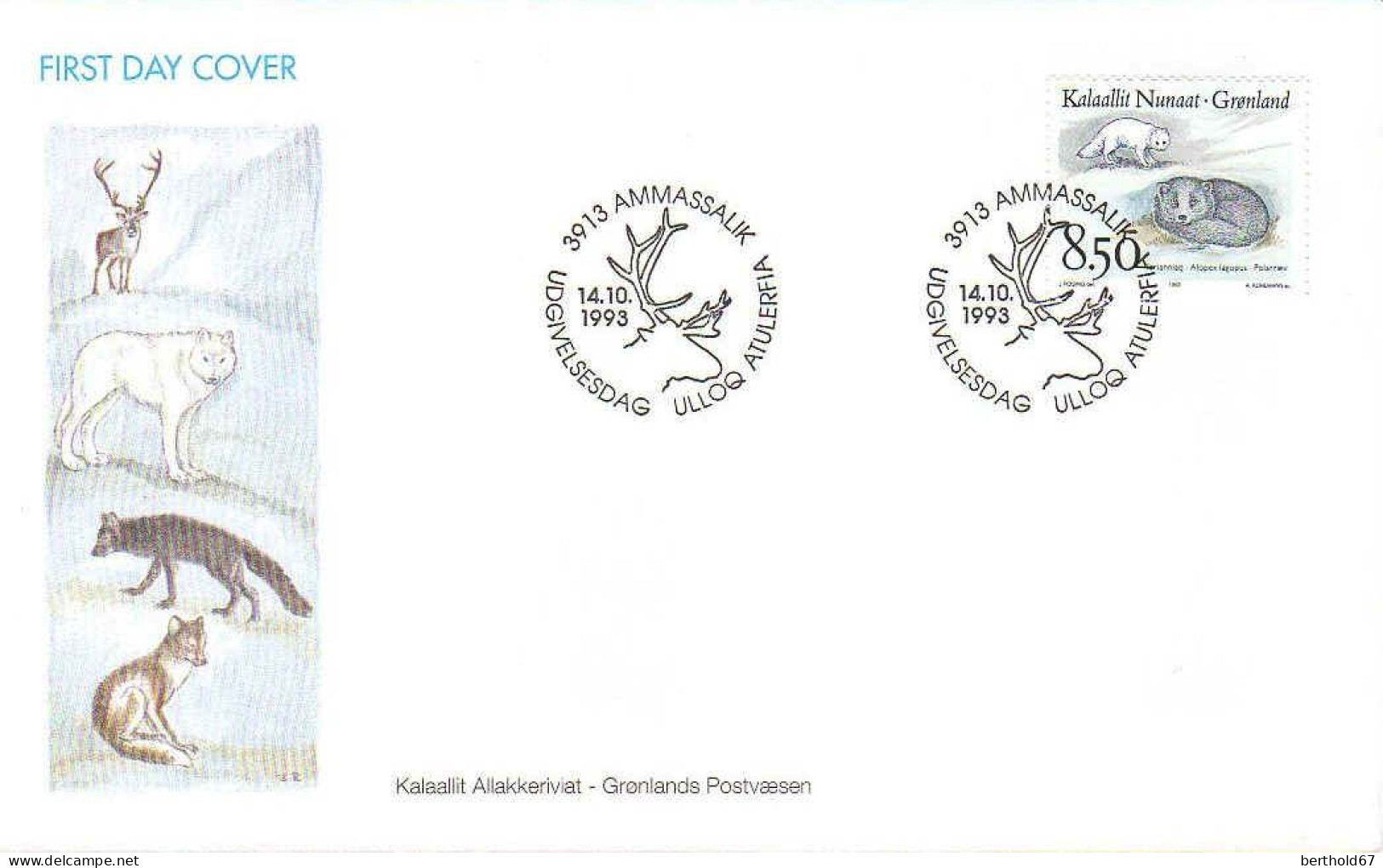 Groenland Poste Obl Yv:227/229 Faune De L'Arctique 1.Serie Ammasalik 14-10-1993 Fdc - Usados