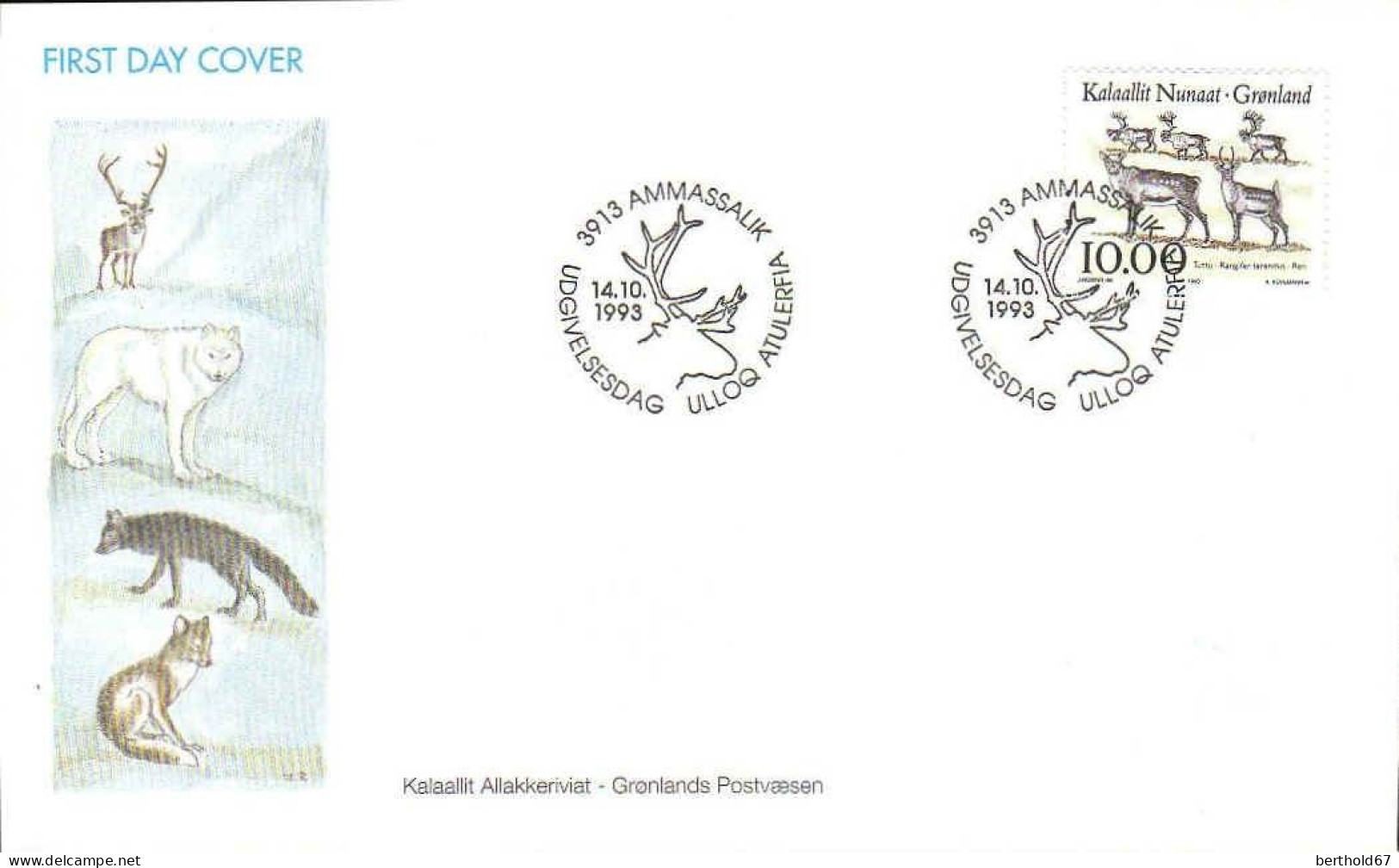 Groenland Poste Obl Yv:227/229 Faune De L'Arctique 1.Serie Ammasalik 14-10-1993 Fdc - Oblitérés