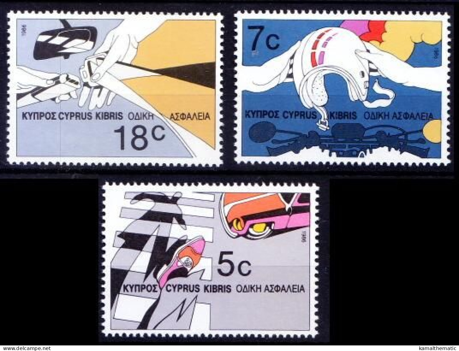 Cyprus 1986 MNH 3v, European Traffic Safety, Car, Zebra Crossing, Helmet, Seat Belt, - Accidents & Road Safety