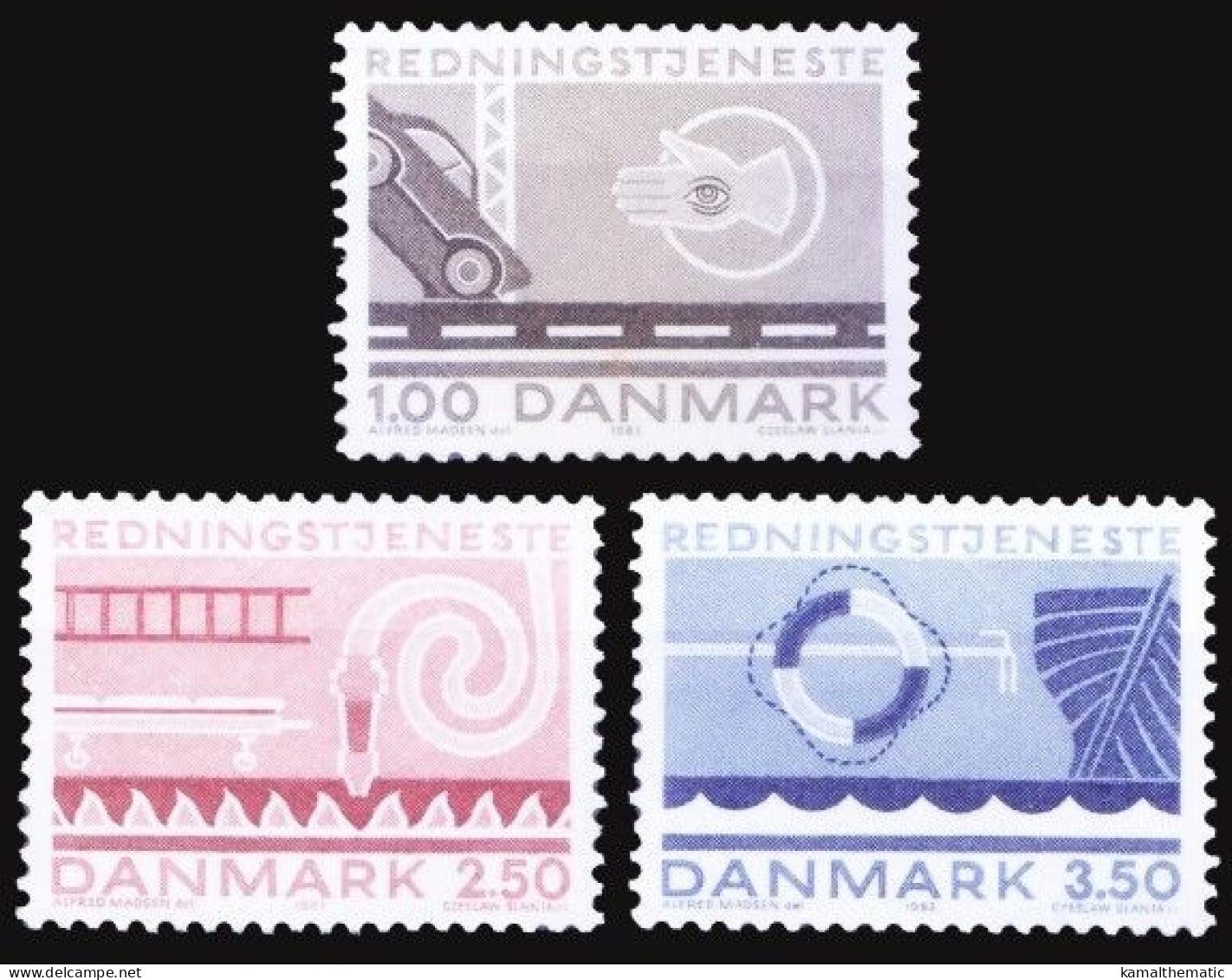 Denmark 1983 MNH 3v, Life Saving Services Ambulance Fire Sea Rescue - First Aid