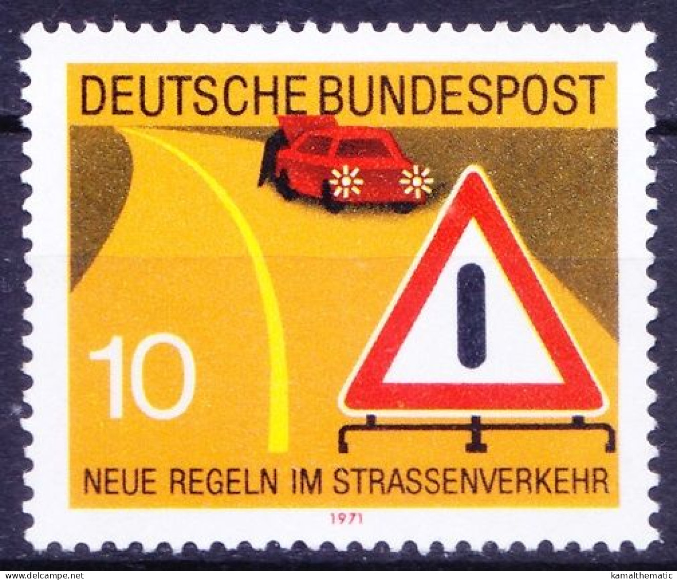 Germany 1971 MNH, Roadsafety, Vehicles Use Warning Lights Triangle - Accidents & Road Safety