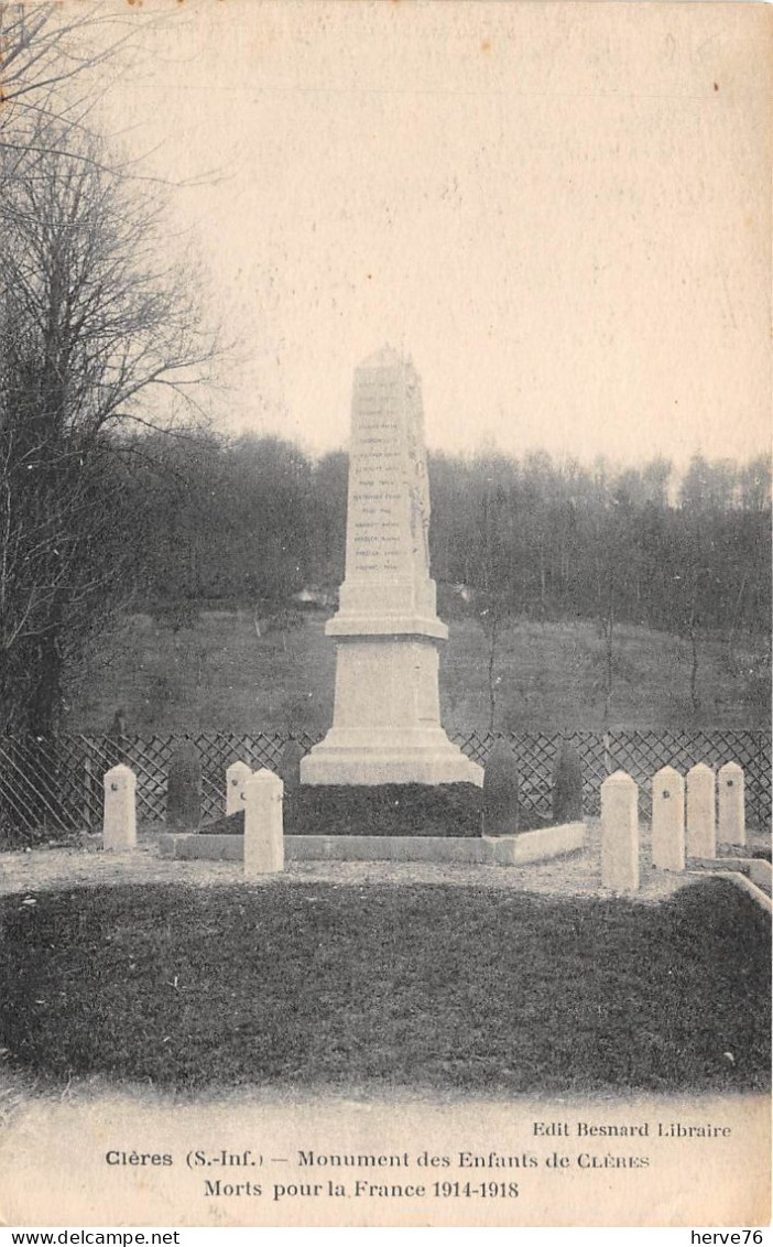 CLERES - Monument Des Enfants De Clères Morts Pour La France 1914-1918 - Clères