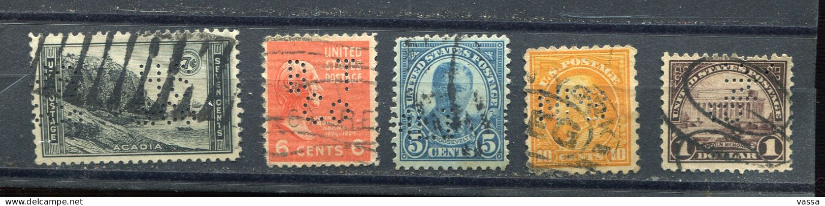 USA - Lot 5 Perfin Stamps  Lochung Perfore - Perforés