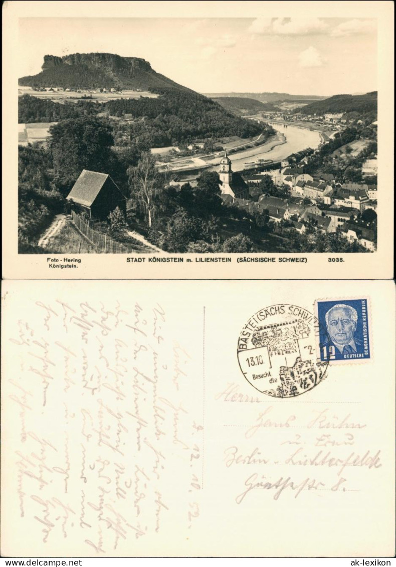 Ansichtskarte Königstein (Sächsische Schweiz) Stadt Mit Lilienstein 1952 - Koenigstein (Saechs. Schw.)