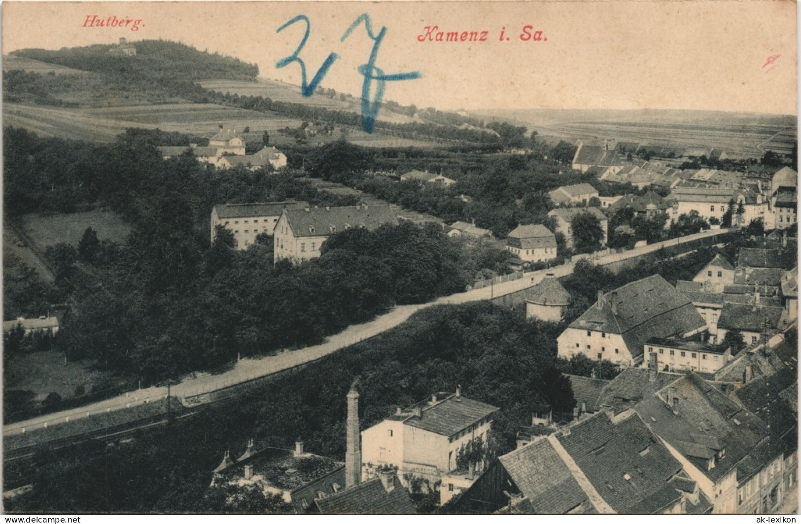Ansichtskarte Kamenz Kamjenc Straßenpartie, Überblick Hutberg 1912 - Kamenz