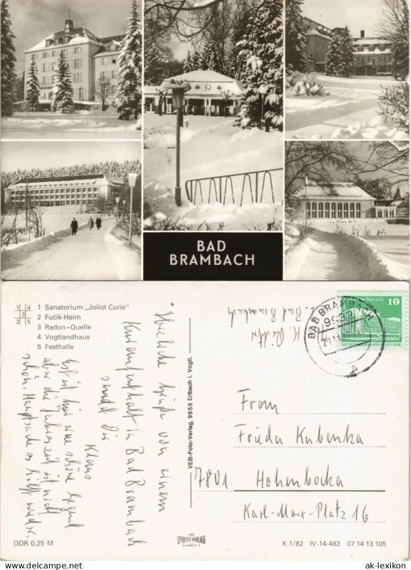 Bad Brambach DDR Mehrbild-AK Sanatorium, Fucik-Heim, Radon-Quelle 1982 - Bad Brambach