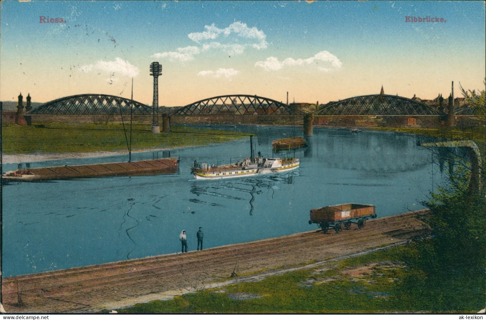 Ansichtskarte Riesa Elbebrücke Dampfer Gel. Feldpost 1915 - Riesa