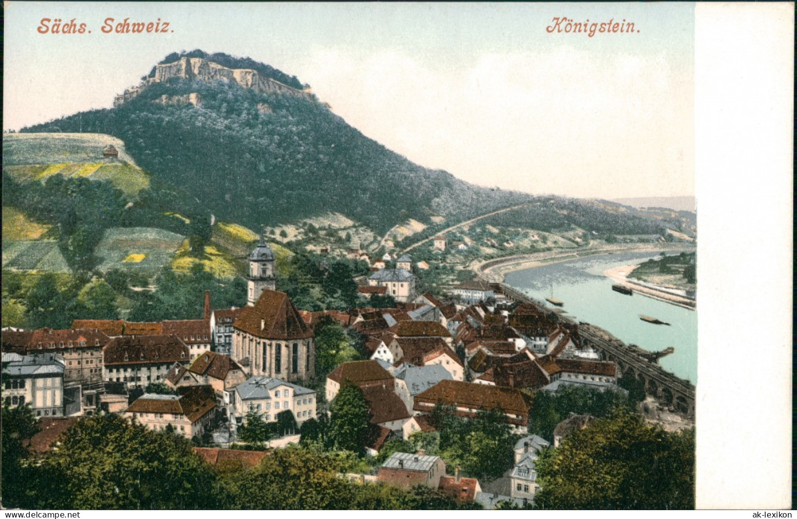 Königstein (Sächsische Schweiz) Panorama Elbe Stadt & Festung Königstein 1910 - Koenigstein (Saechs. Schw.)