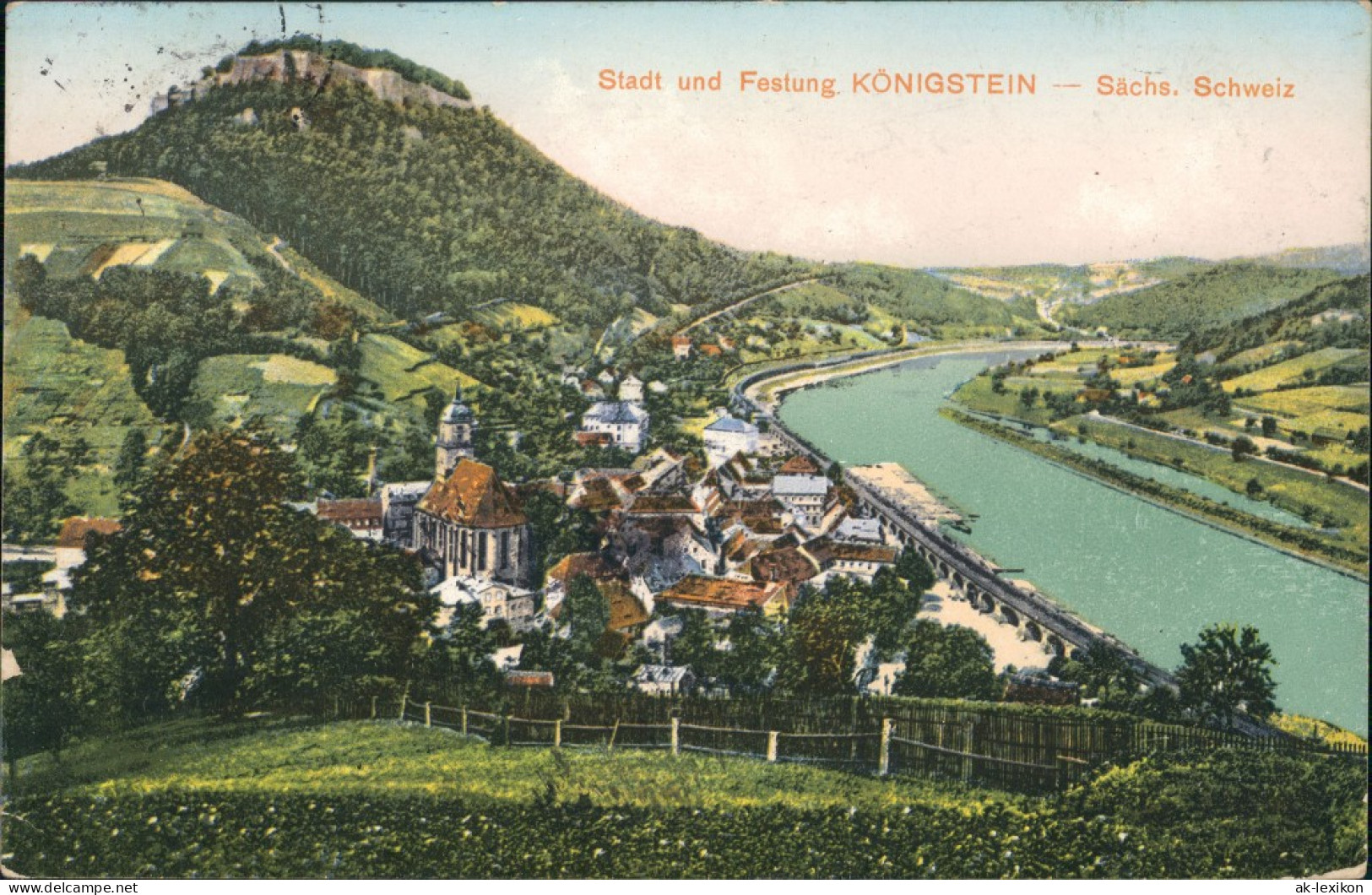 Königstein (Sächsische Schweiz) Panorama Mit Elbe Blick 1914 - Koenigstein (Saechs. Schw.)