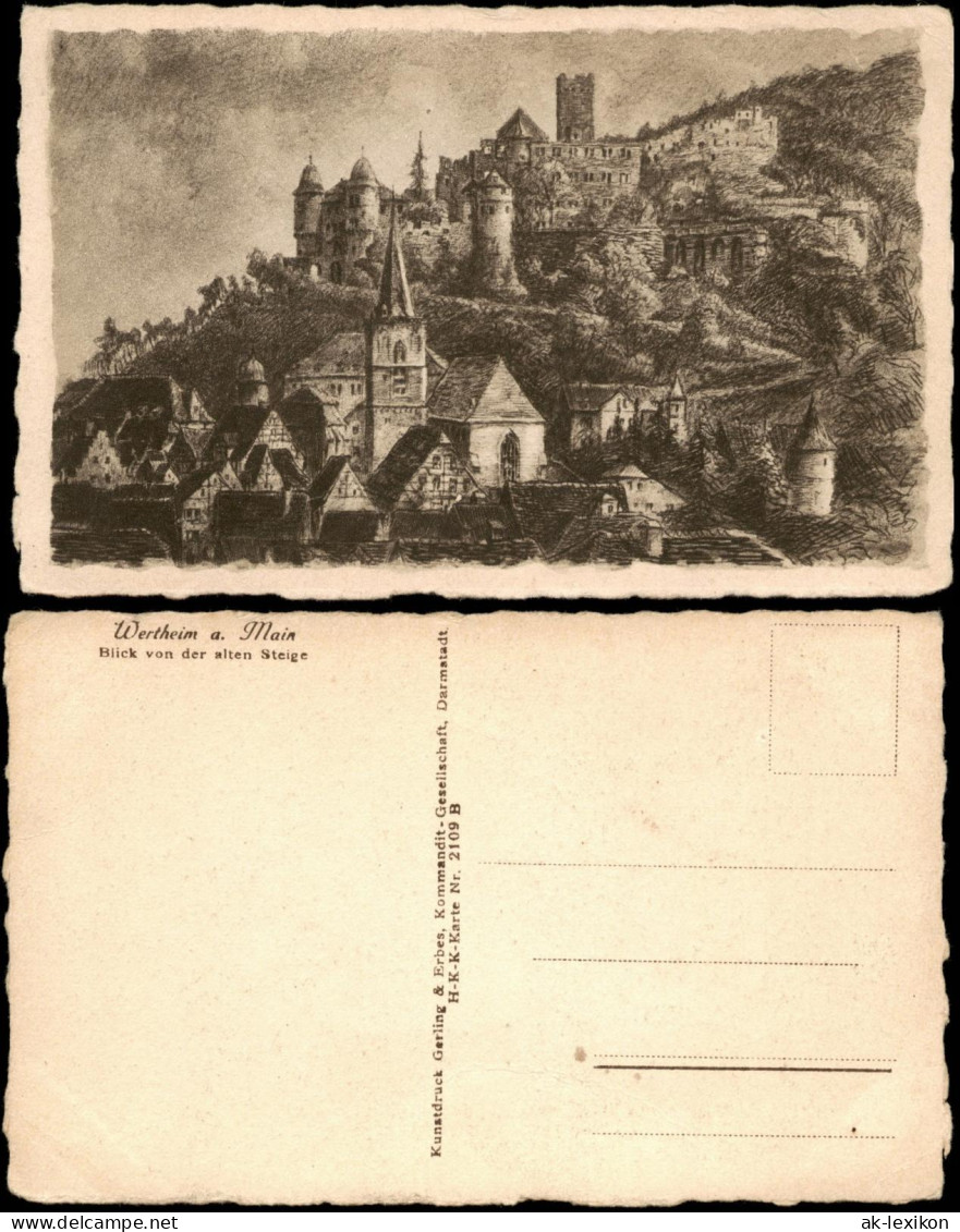 Wertheim Blick Steige, Kunstdruck Künstlerkarte (Art Postcard) 1920 - Wertheim