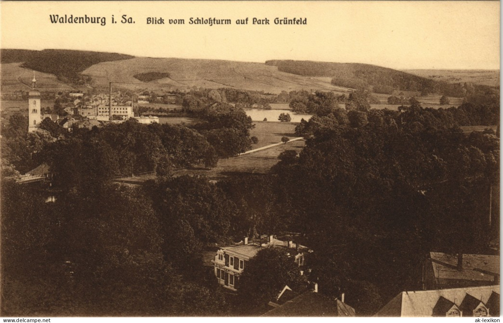 Ansichtskarte Waldenburg (Sachsen) Vom Schloß Auf Park Grünfeld 1913 - Waldenburg (Sachsen)