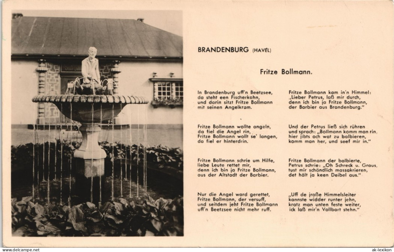 Brandenburg An Der Havel Fritze-Bollmann-Brunnen Und Text/Verse, DDR AK 1962 - Brandenburg