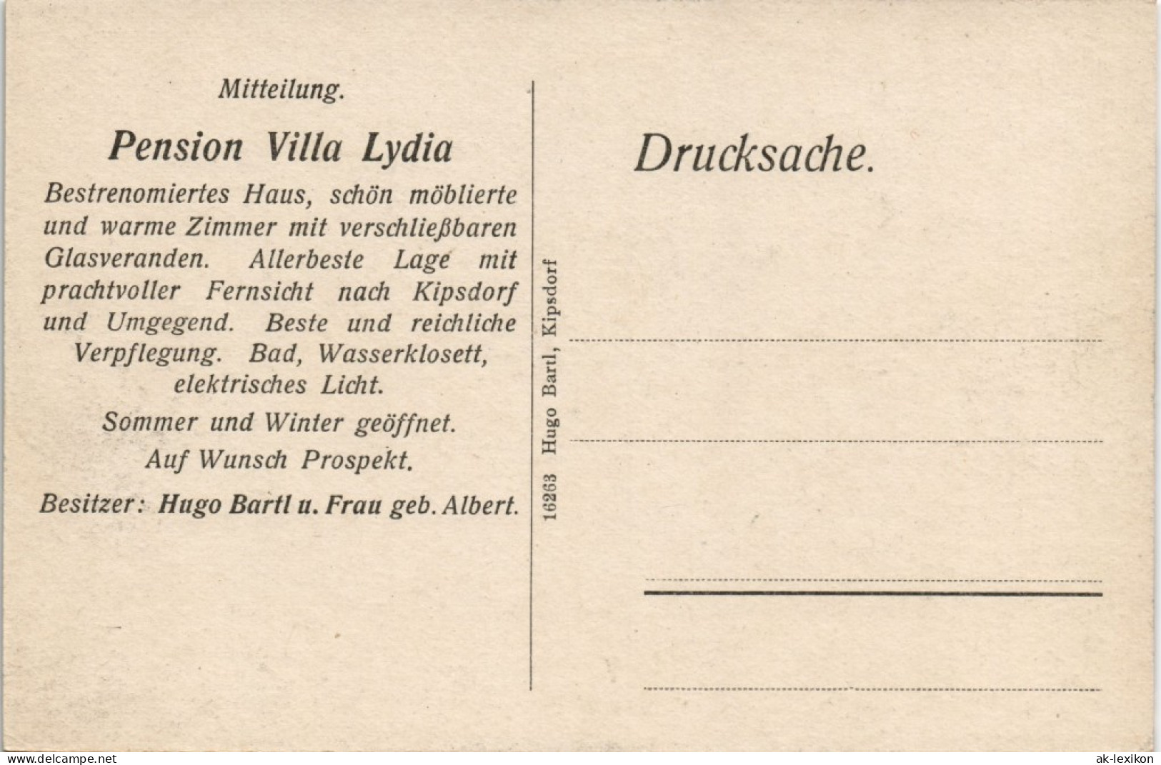 Kipsdorf-Altenberg (Erzgebirge) Stadt Werbung Pension Villa Lydia 1915 - Kipsdorf