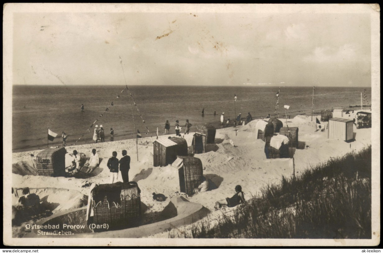Ansichtskarte Prerow Strandleben, Strandkörbe - Fotokarte 1930 - Seebad Prerow