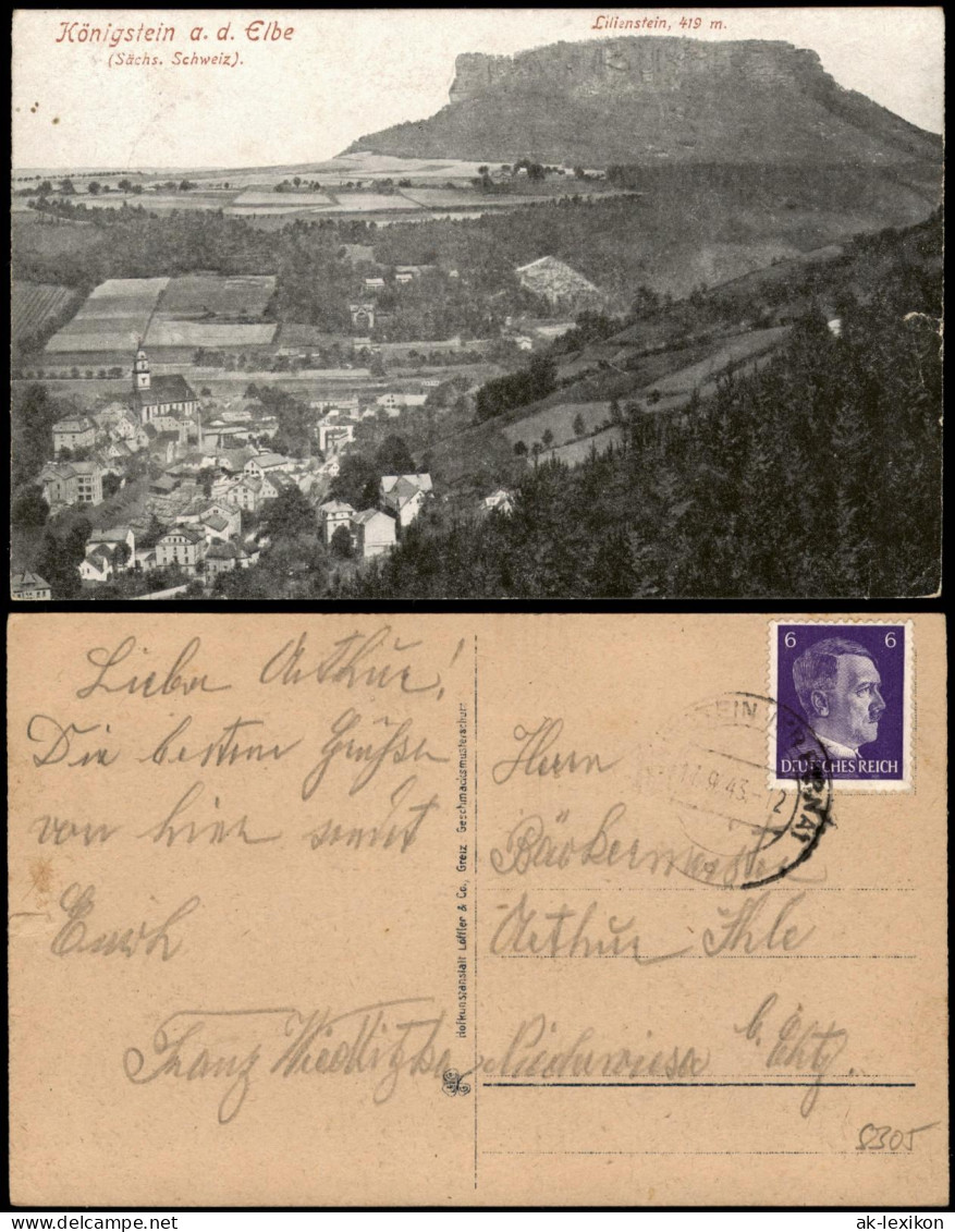 Königstein (Sächsische Schweiz) Blick über Die Stadt Zum Lilienstein 1943 - Koenigstein (Saechs. Schw.)