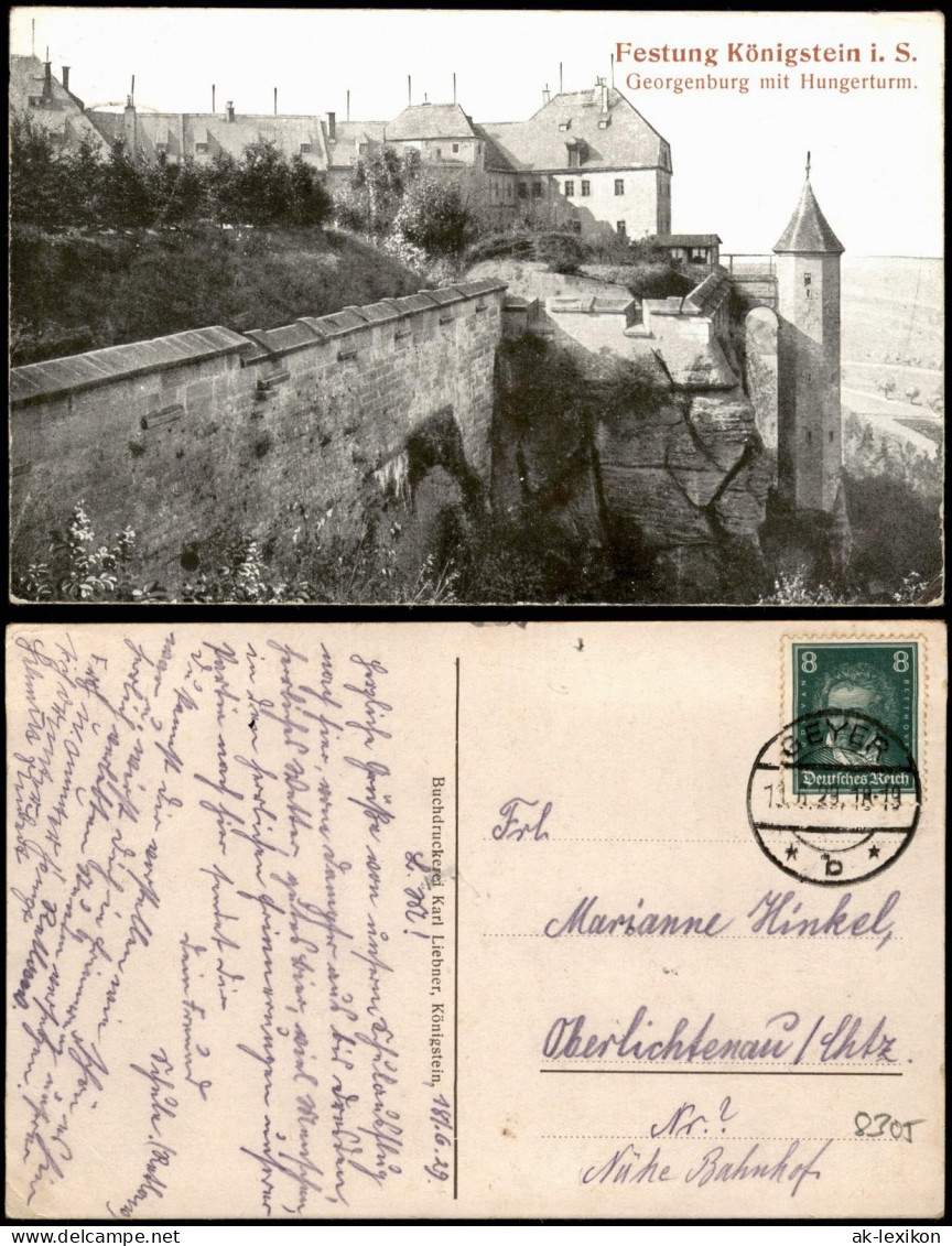 Königstein (Sächsische Schweiz) Georgenburg Mit Hungerturm. Festung 1929 - Koenigstein (Saechs. Schw.)