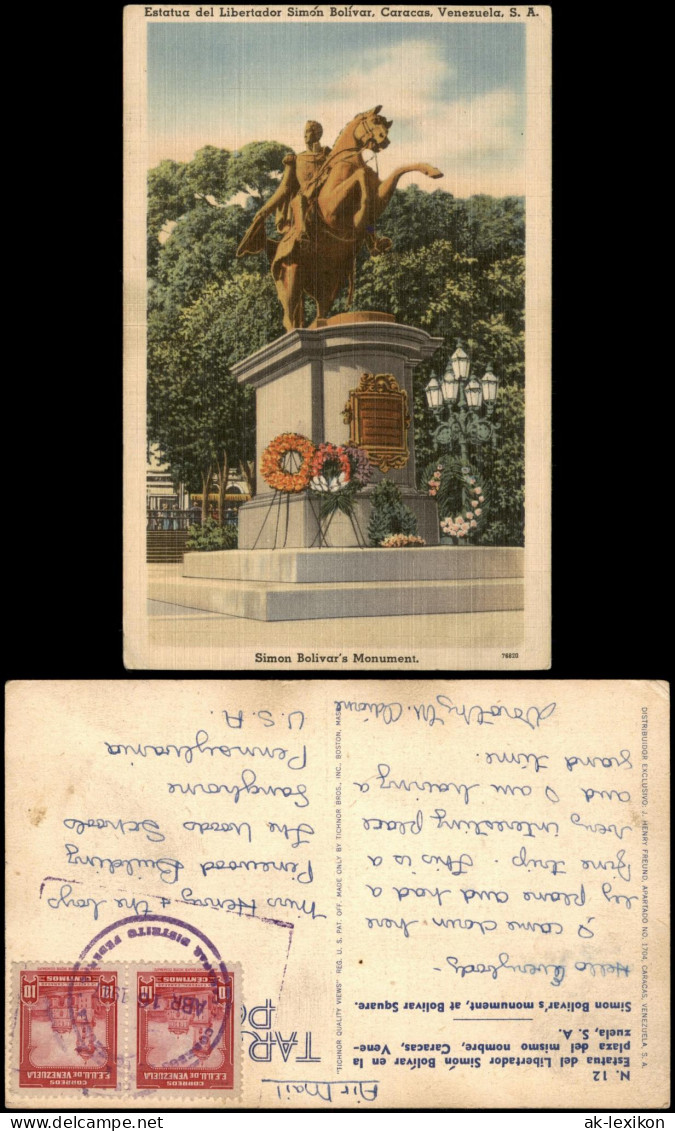 Postcard Caracas Estatua Del Libertador Simón Bolívar 1927  Gel. Venezuela - Venezuela