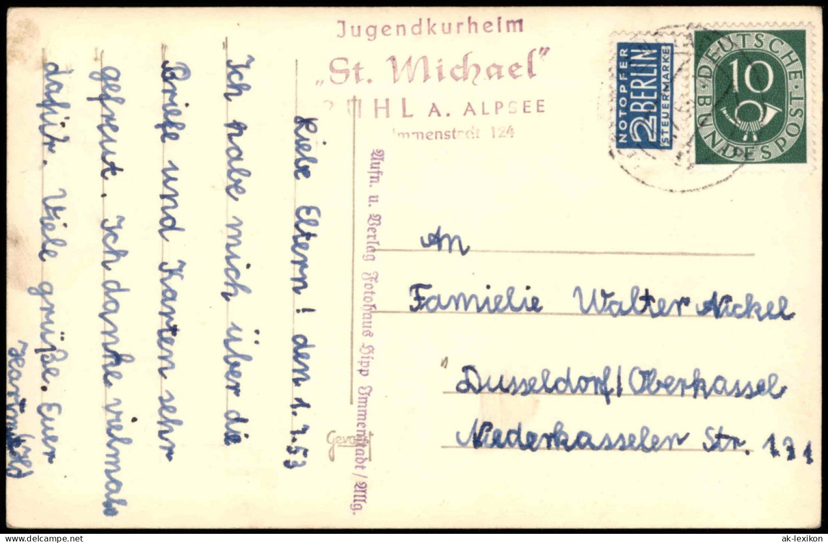 Bühl Am Alpsee-Immenstadt (Allgäu)  Jugend-Kurheim St. Michael Echtfoto-AK 1953 - Immenstadt