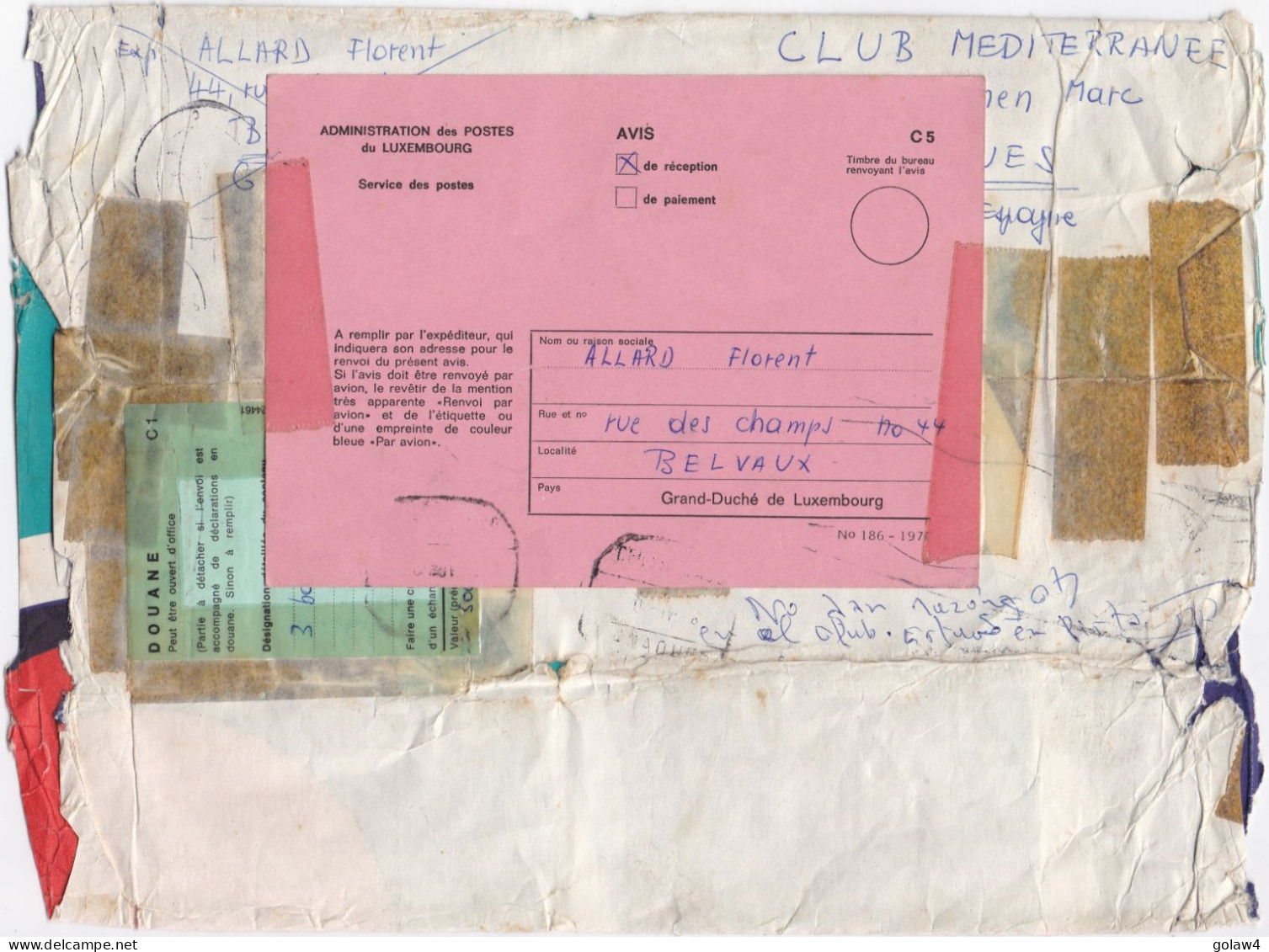 36533# LETTRE PETIT PAQUET RECOMMANDE AR ACCUSE RECEPTION EXPRES PAR AVION Obl DUDELANGE 1978 CADAQUES Espagne - Covers & Documents