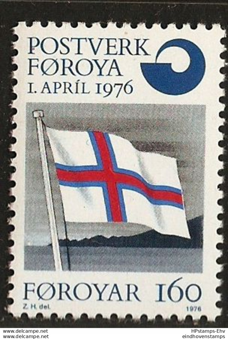 Faeroër 1976 Flag 1 Value MNH 76-02 Faroe Islands, Foeroyar - Post