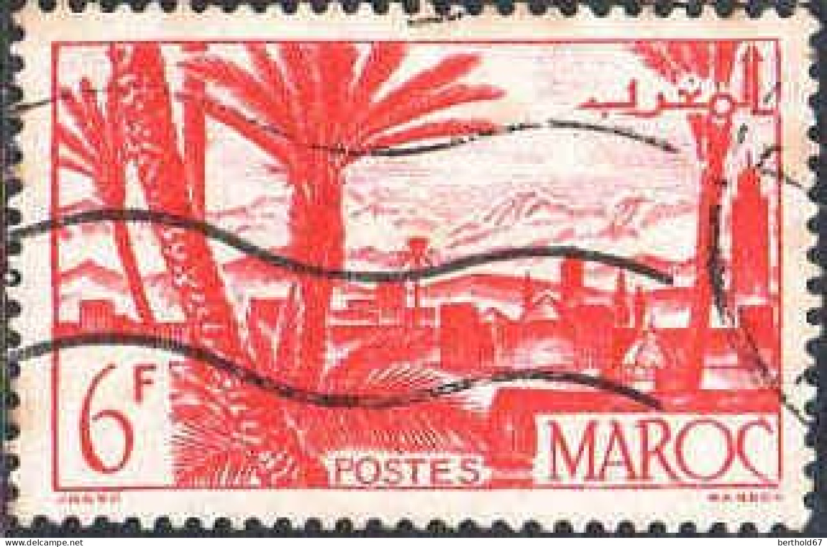 Maroc (Prot.Fr) Poste Obl Yv:258 Mi:256 Oasis Atlas & Palmeraie (Lign.Ondulées) - Oblitérés