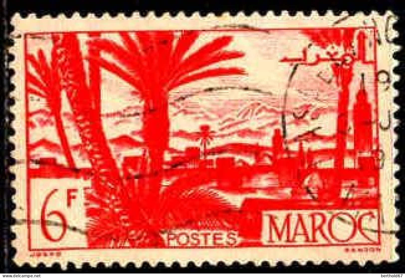 Maroc (Prot.Fr) Poste Obl Yv:258 Mi:256 Oasis Atlas & Palmeraie (TB Cachet Rond) - Usados