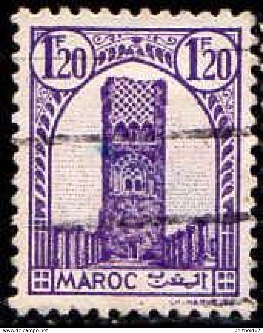 Maroc (Prot.Fr) Poste Obl Yv:212 Mi:196 Tour Hassan Dent 12 G.brillante (Obl.mécanique) - Gebraucht