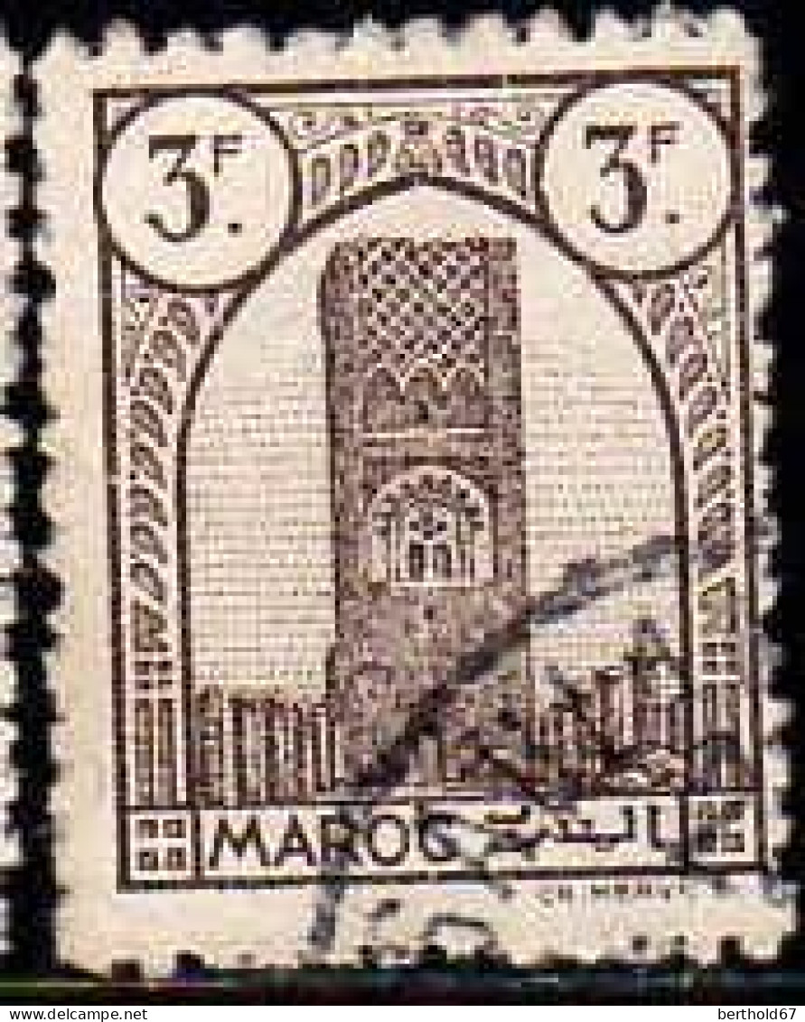 Maroc (Prot.Fr) Poste Obl Yv:216 Mi:200 Tour Hassan Dent 12 G.brillante (Beau Cachet Rond) - Usati