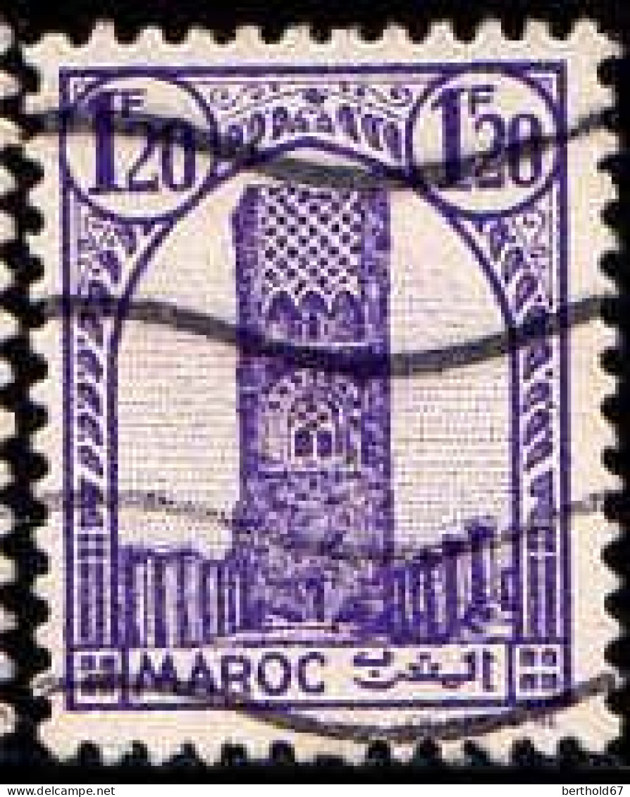 Maroc (Prot.Fr) Poste Obl Yv:212 Mi:196 Tour Hassan Dent 12 G.brillante (Lign.Ondulées) - Used Stamps