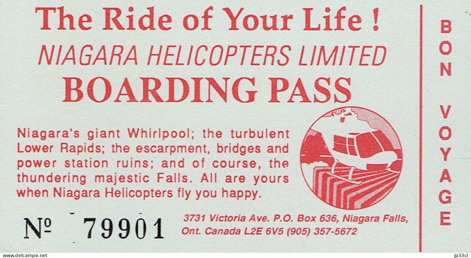 Les Chutes Du Niagara Vues D'hélicoptère (helicopter) Ticket D'embarquement + 9 Photos Prises à Bord + Diplôme (1995) - America