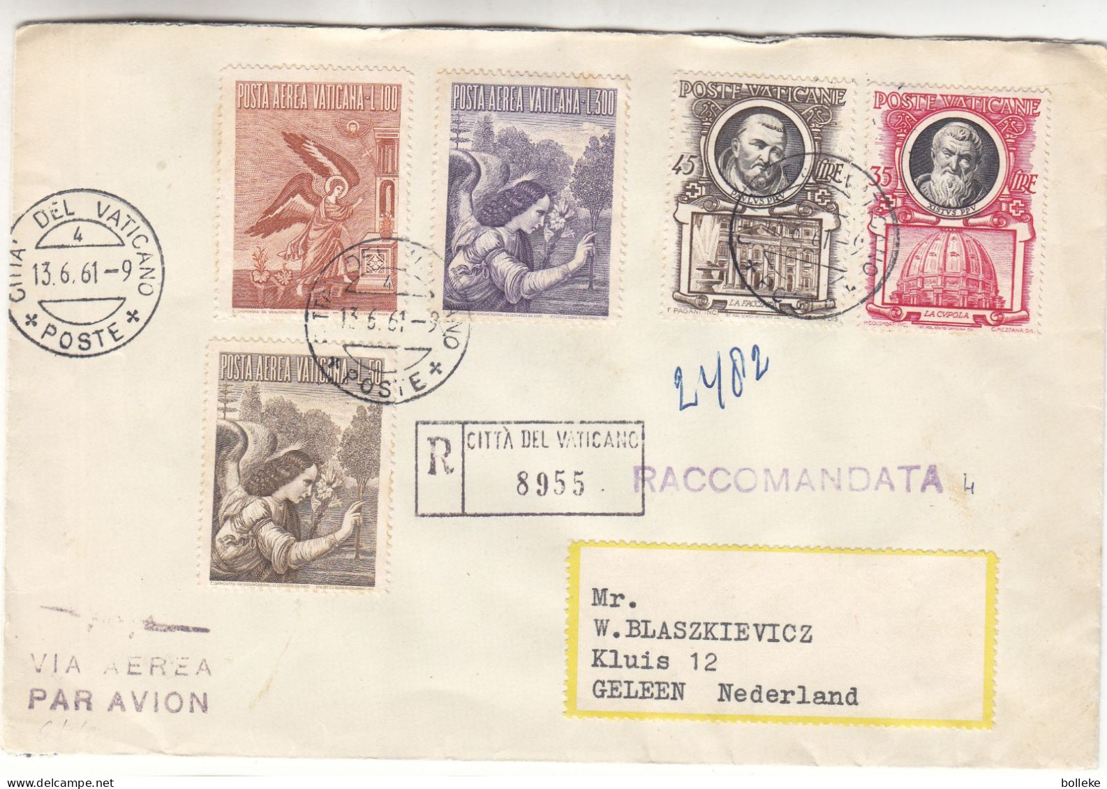 Vatican - Lettre Recom De 1961 - Oblit Citta Del Vaticano - Exp Vers Geleen - Cachet De Zürich - - Lettres & Documents