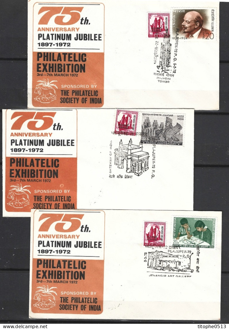 INDE. 3 Enveloppes Commémoratives De 1972. Exposition Philatélique/75th Anniversary Platinum Jubilee. - Covers & Documents