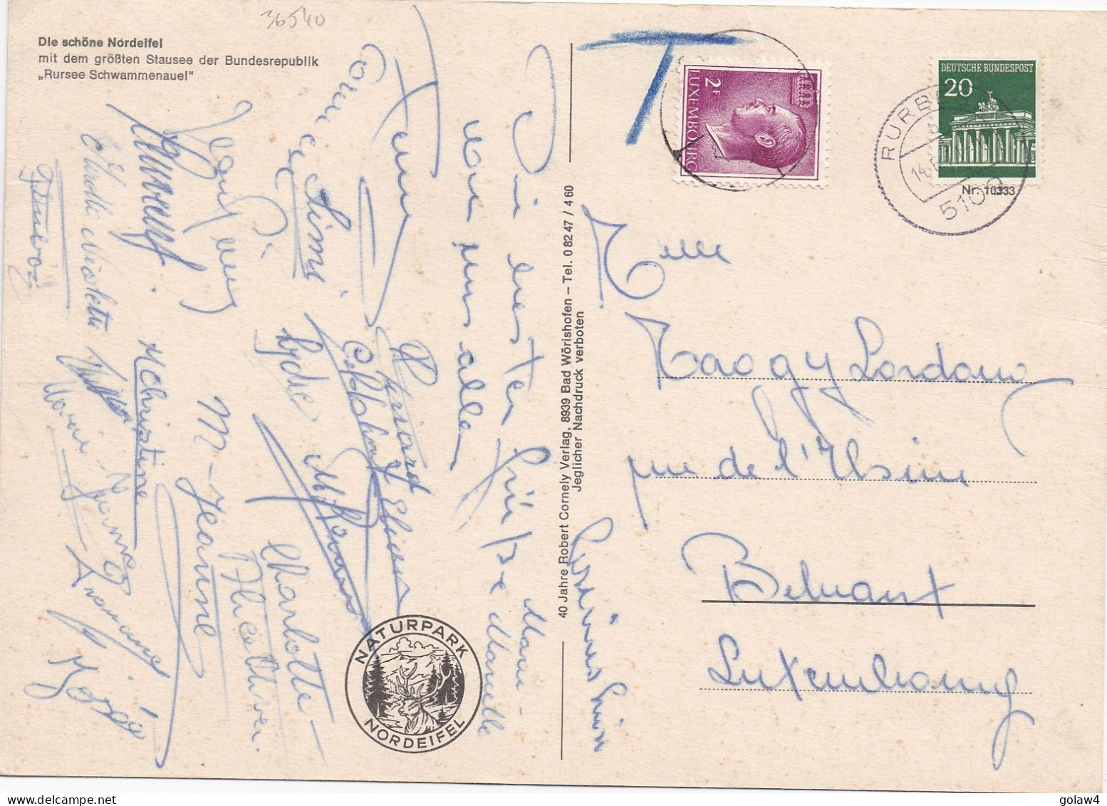 36540# CARTE POSTALE Obl RURBERG 1971 LUXEMBOURG TIMBRE USAGE COURANT T TAXE BELVAUX - Taxes