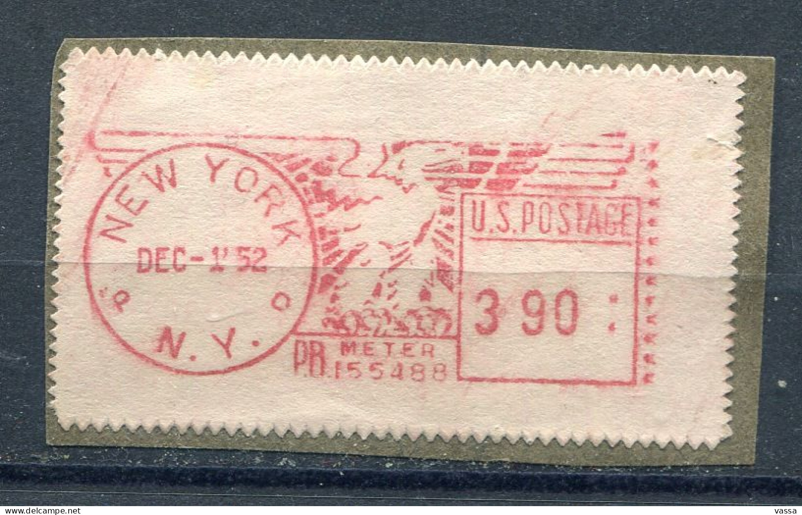 USA -1952 - PB Meter N°155488 PB - New-York  / Fragment- Aigle - Oblitérés