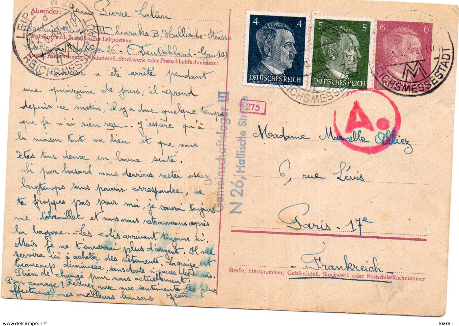 LEIPZIG - ENTIER POSTAL AVEC CENSURE - Correspondance D'un Prisonnier - Betriebslager III - BARACKENLEGER - 13.06.1944 - Postkarten - Gebraucht