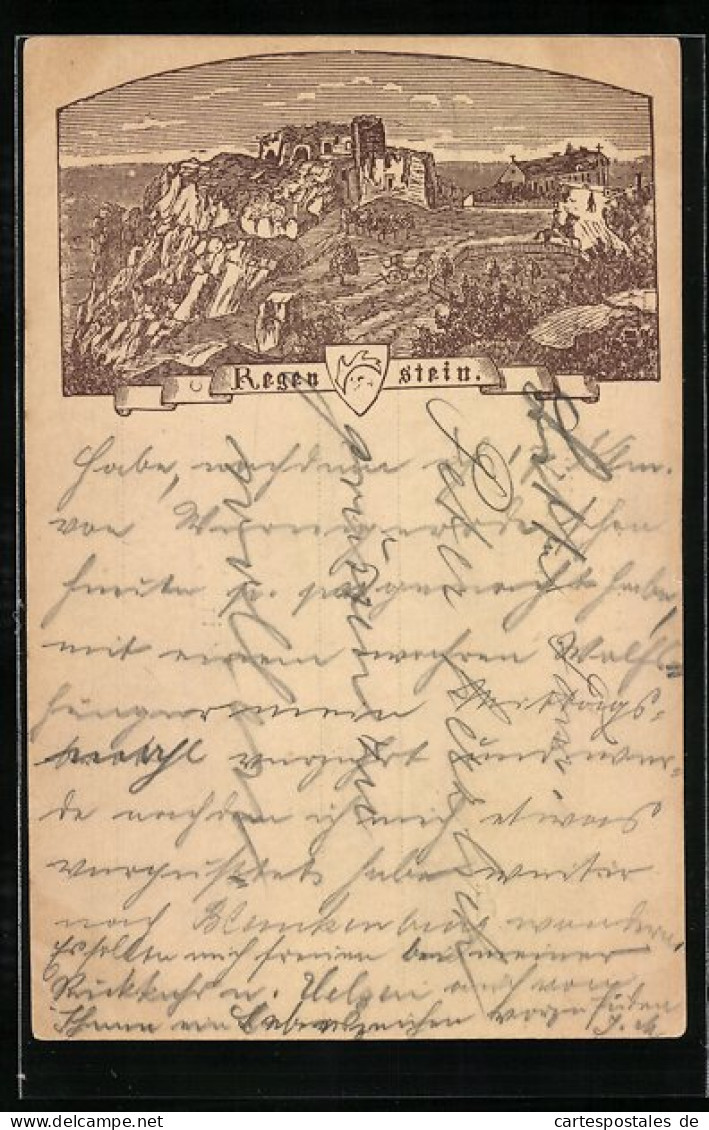 Vorläufer-Lithographie Blankenburg /Harz, 1893, Burg Regenstein, Wappen  - Blankenburg