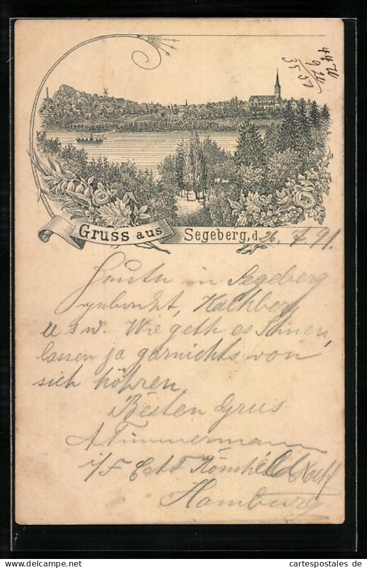 Vorläufer-Lithographie Segeberg, 1891, Blick über Den See Auf Den Ort  - Bad Segeberg