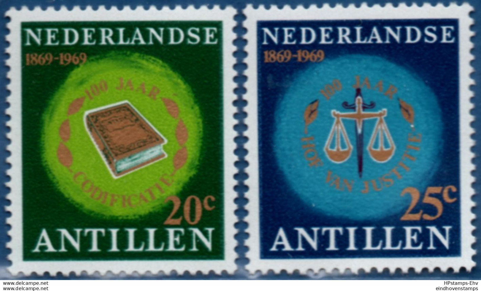 Dutch Antilles 1969 Court Of Justice 100 Year 2 Values, MNH Nederlandse Antillen Law Code, Wetboek, Balance - Other & Unclassified