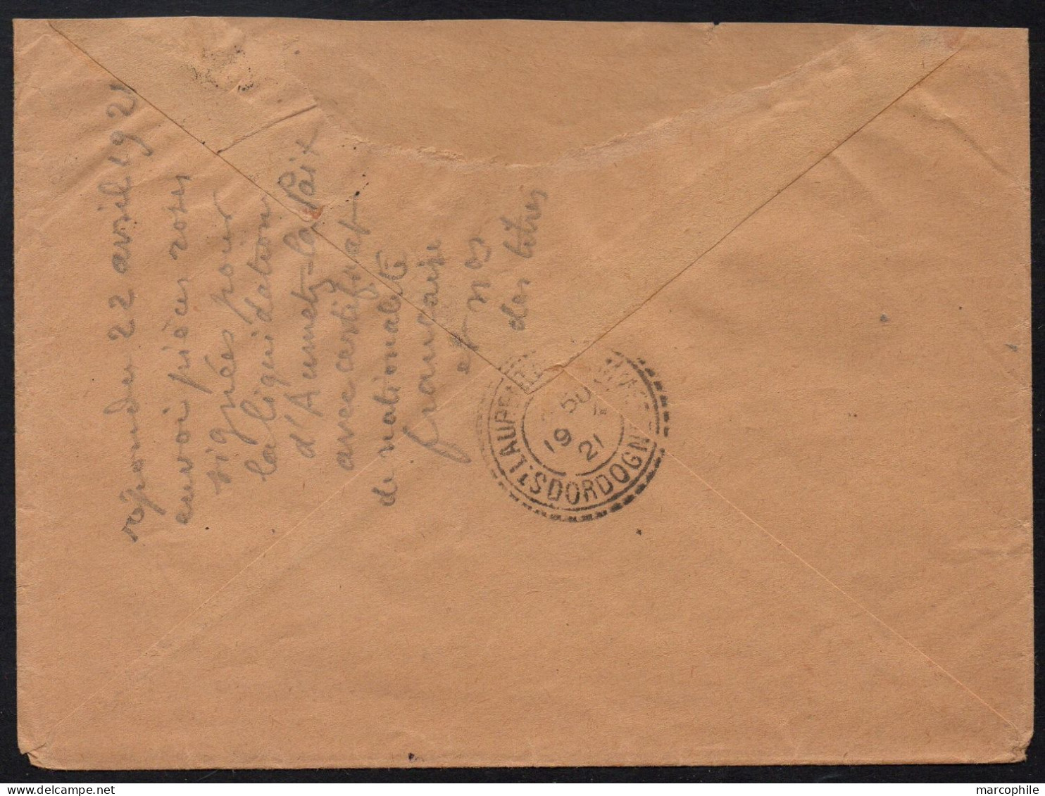 PERFORE - PERFIN - LOCHUNG / 1921 "CL" SUR SEMEUSE 25 C. BLEU SUR LETTRE (ref 5500) - Lettres & Documents