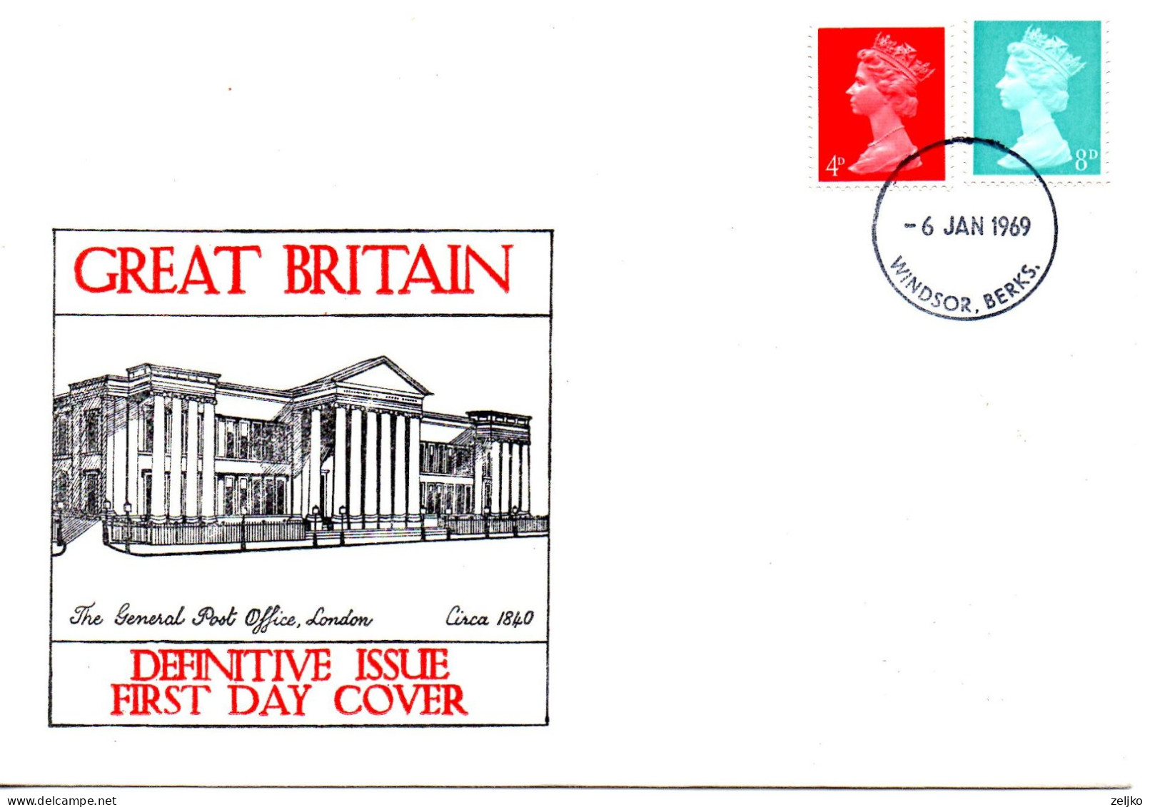 UK, GB, Great Britain, FDC, 1969, Michel 496 - 497, Definitive Issue, Queen Elizabeth - 1952-71 Ediciones Pre-Decimales