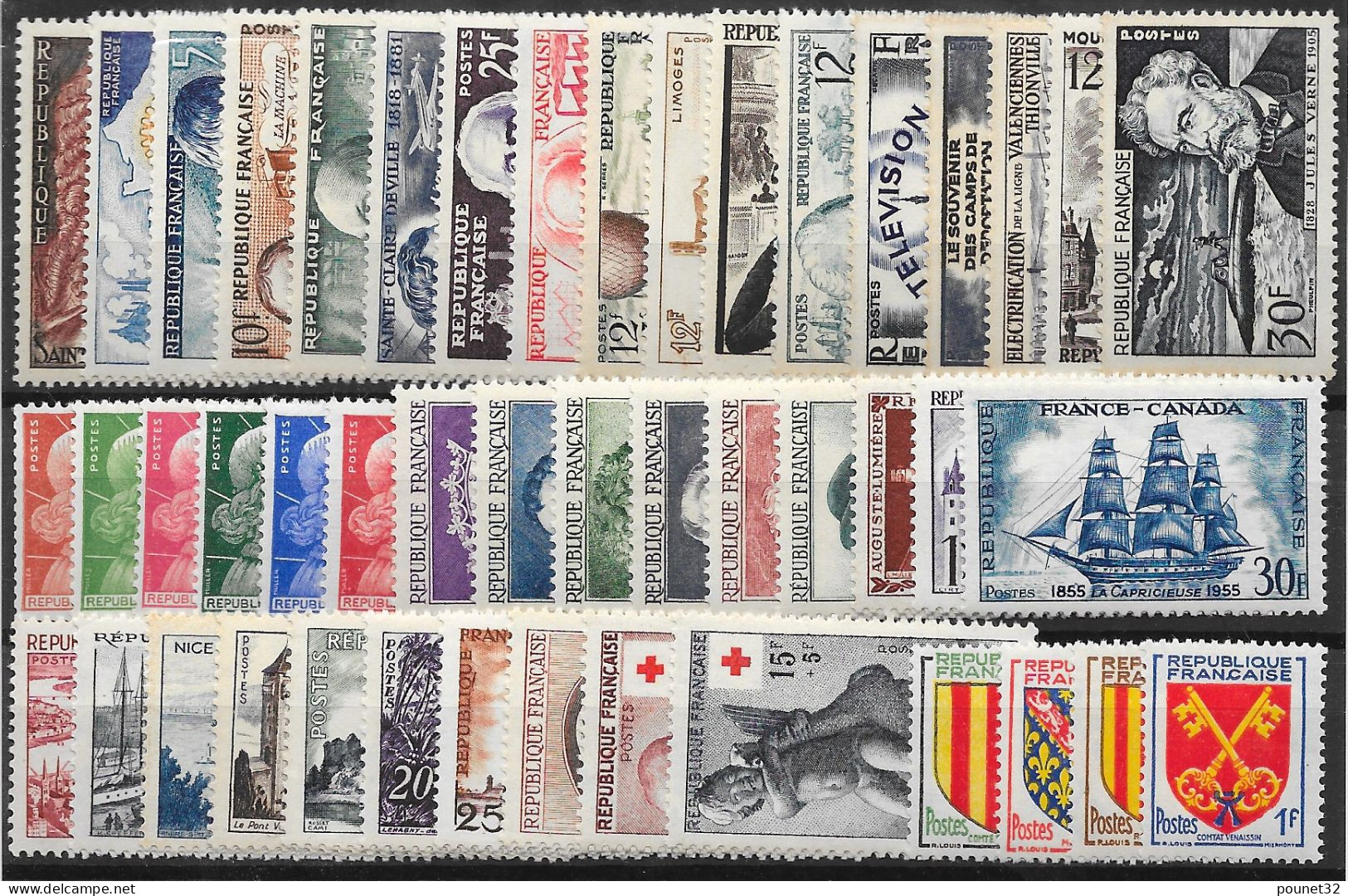 FRANCE ANNEE COMPLETE 1955 N° 1008/1049 NEUVE ** GOMME SANS CHARNIERE COTE 258 € - 1950-1959